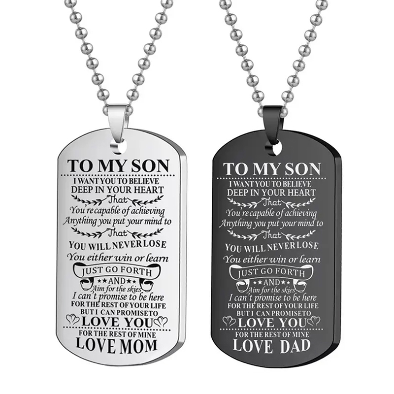 Mens Dog Tag Necklace - Oğluma İlham Verici Kolye Siyah Gümüş