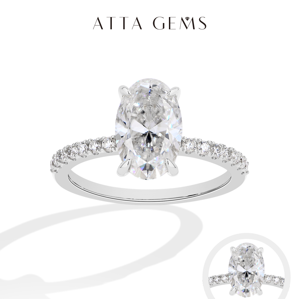 Moissanite Ring - ATTAGEMS Oval Kesim 3.0CT Mozanit Yüzük