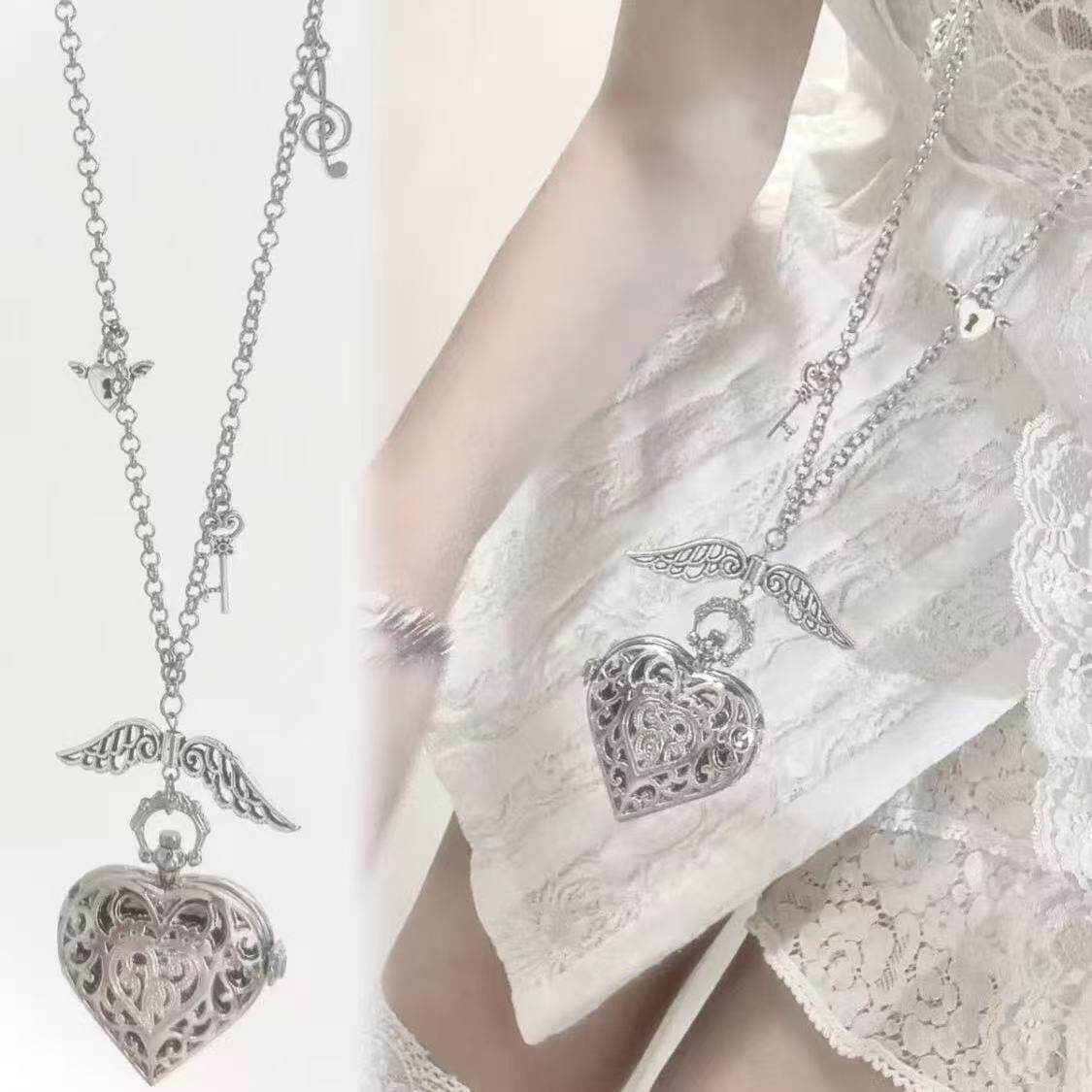 Vintage Jewelry Watches Women - Y2K Oyuk Kalp Cep Saati Zincir