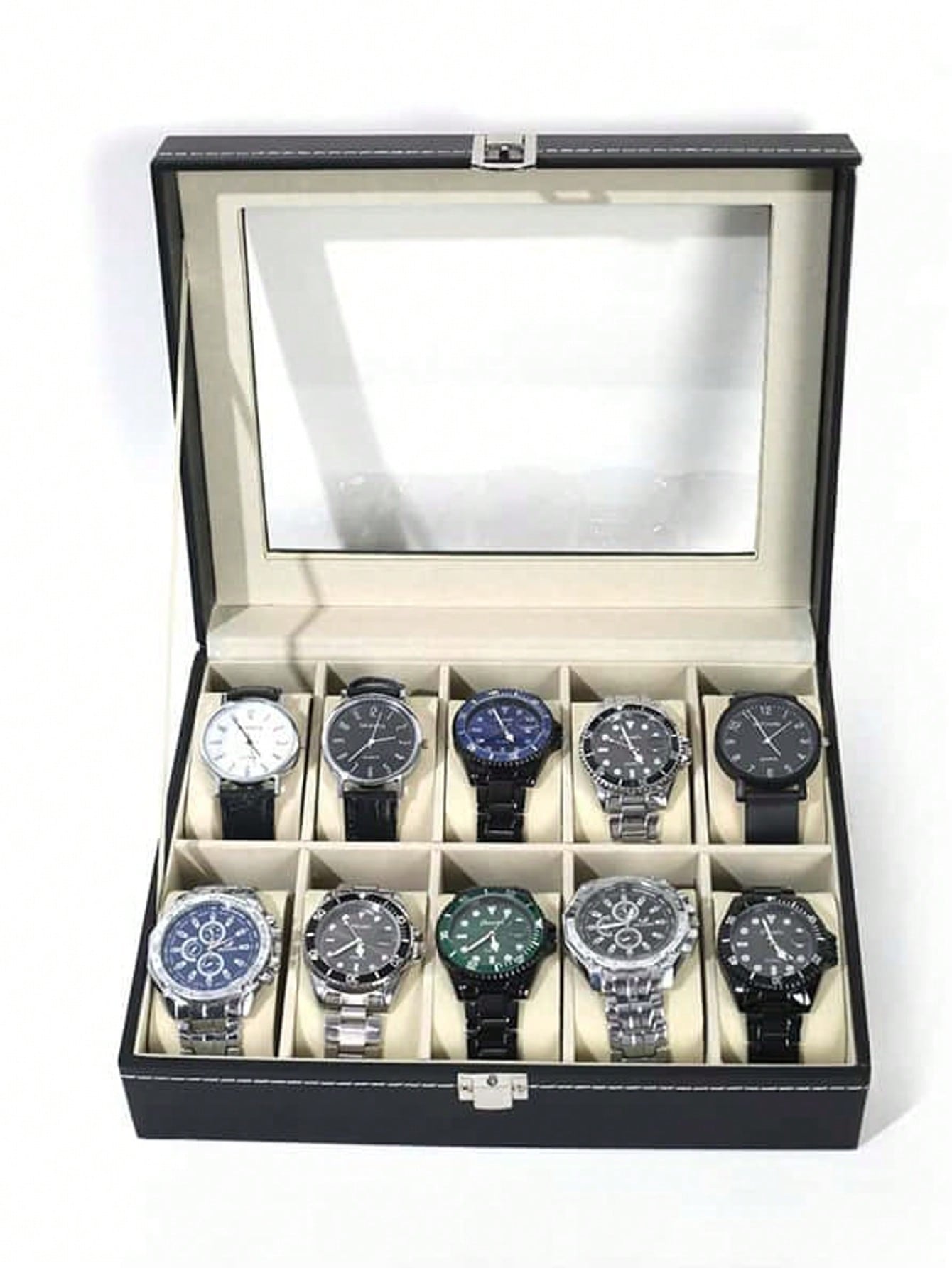Jewelry Watches Men - Kilitli Deri Saat Kutusu, Büyük Kapasiteli