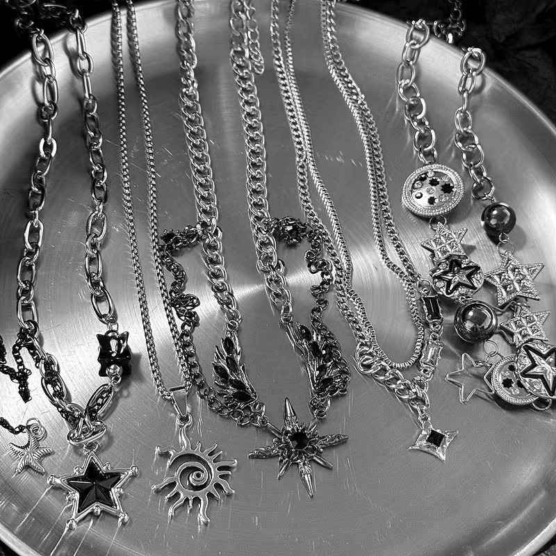 Mens Dog Tag Necklace - Punk Paslanmaz Çelik Yıldız Geometri Kolye
