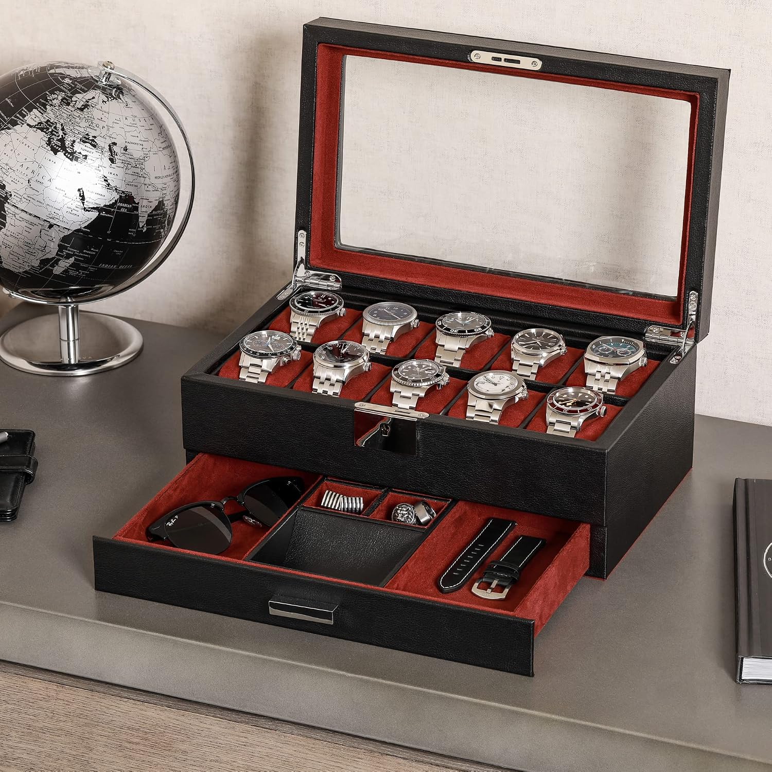 10 Bölmeli Deri Saat Kutusu, V - Jewelry Watches Luxury incelemesi ve fiyatı