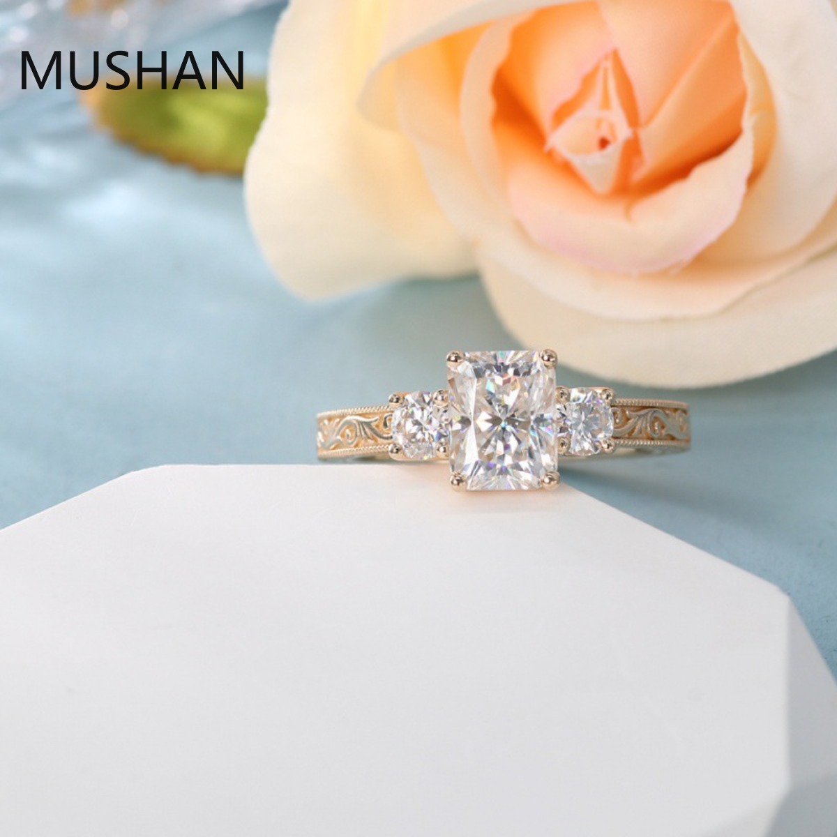 MUSHAN Lüks Özel Tasarım 14K 1 - Moissanite Ring incelemesi ve fiyatı