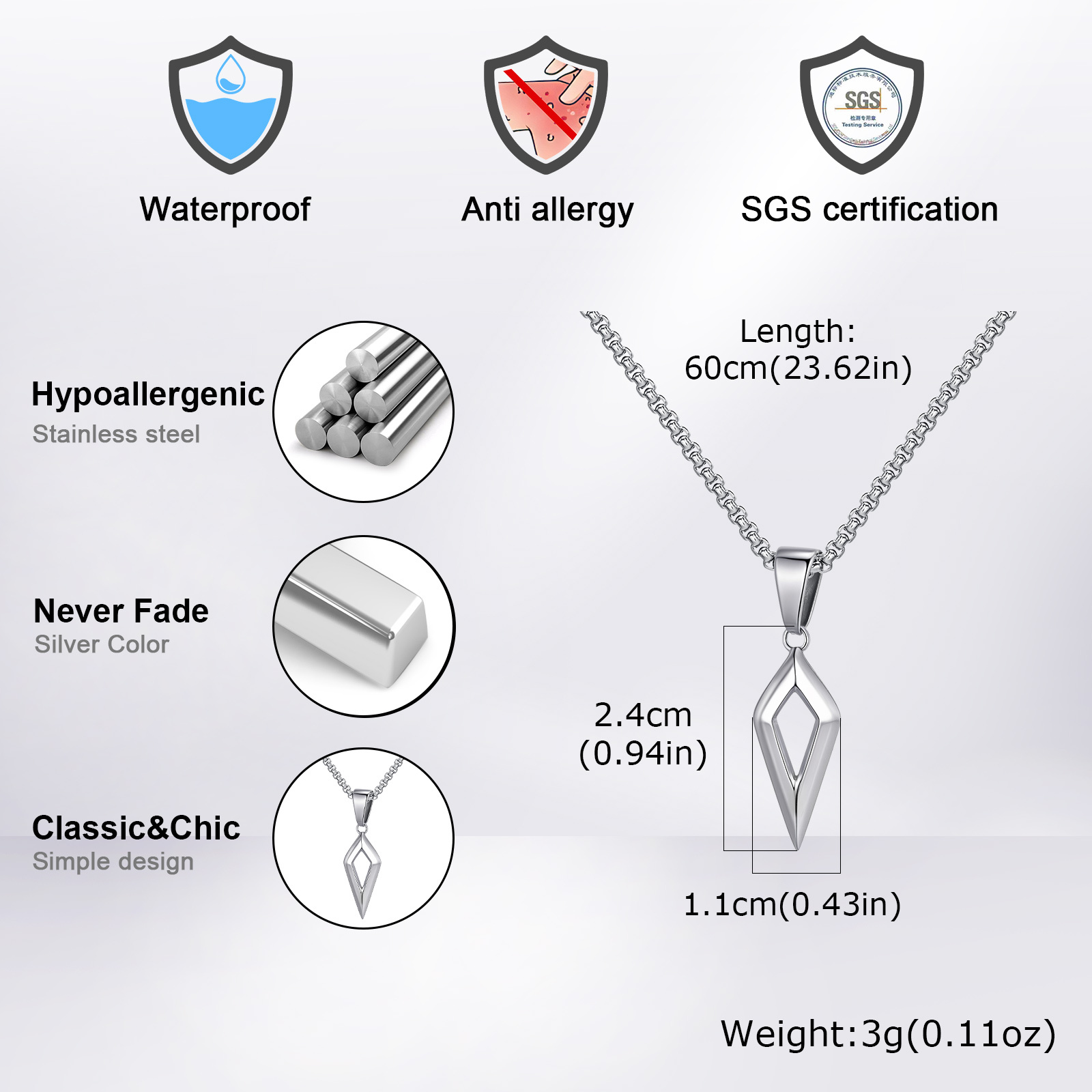 Vnox Paslanmaz Çelik Dikey Çub - Mens Dog Tag Necklace incelemesi ve fiyatı